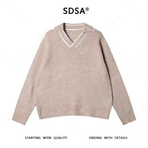 SDSA男士秋冬新款痞帅男装潮牌简约小V翻领毛衣慵懒套头风针织衫 商品图1