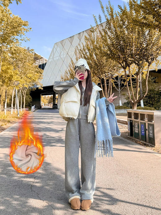 YW百搭慵懒显瘦暮冬绒加厚拉链连帽套装(LH)(LD)-纪念日百货167944071 商品图5