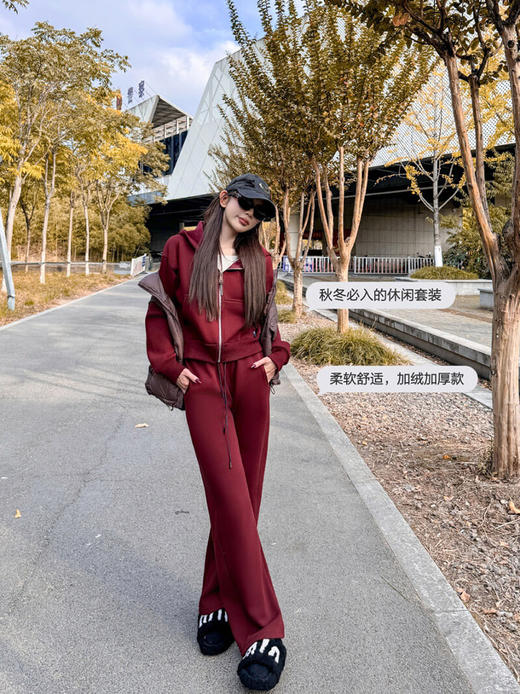 YW百搭慵懒显瘦暮冬绒加厚拉链连帽套装(LH)(LD)-纪念日百货167944071 商品图2