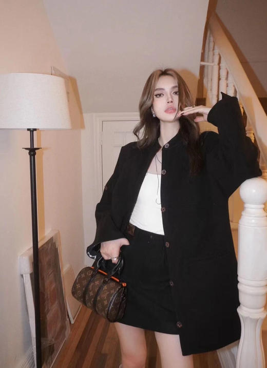 【只可换码，不退货】GY37-驴家黑色中花衬衫款羊毛秋冬大衣（SZX*MM） 商品图3