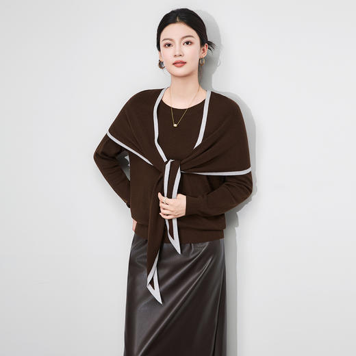 「高货wl」全新升级【铂金会员220/天猫289/差价69】(02525)洛诗琳2025秋季桑蚕丝羊毛混纺针织衫含披肩围巾两件套 商品图1