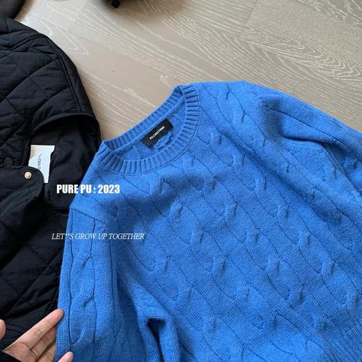 显白克莱因蓝宽松上衣！2025秋冬新款韩系超好看麻花毛衣针织衫女！ 商品图2