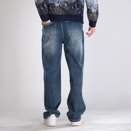 DRONKOO 2025 正常腰绿色钉扣四面弹一体长绒厚牛仔长裤 商品图3