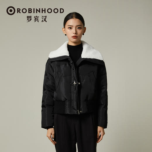【设计师专柜】罗宾汉翻领羊羔毛领拼接羽绒服女时尚短款秋冬-R238Y5995 商品图4