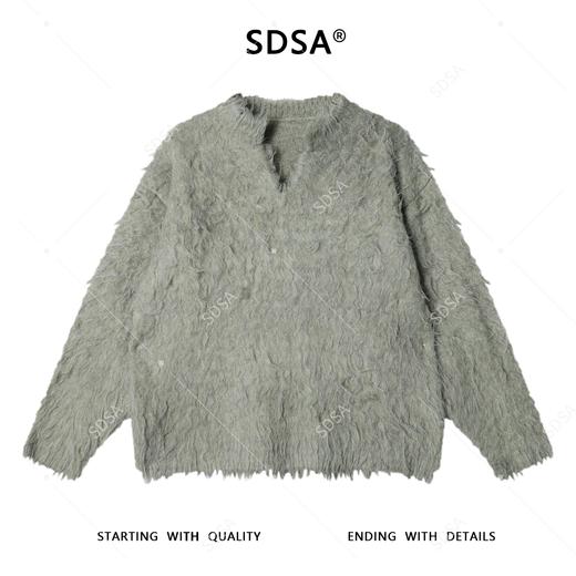 72376SDSA男士秋冬新款痞帅男装老钱风纯色V领毛衣百搭宽松套头上衣潮 商品图1