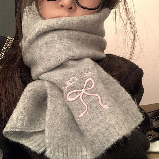 【百搭氛围感❗️舒适锁温】可爱蝴蝶结围巾冬季女2025新款氛围感灰色小巧保暖护颈针织围脖冬。ja 商品图1