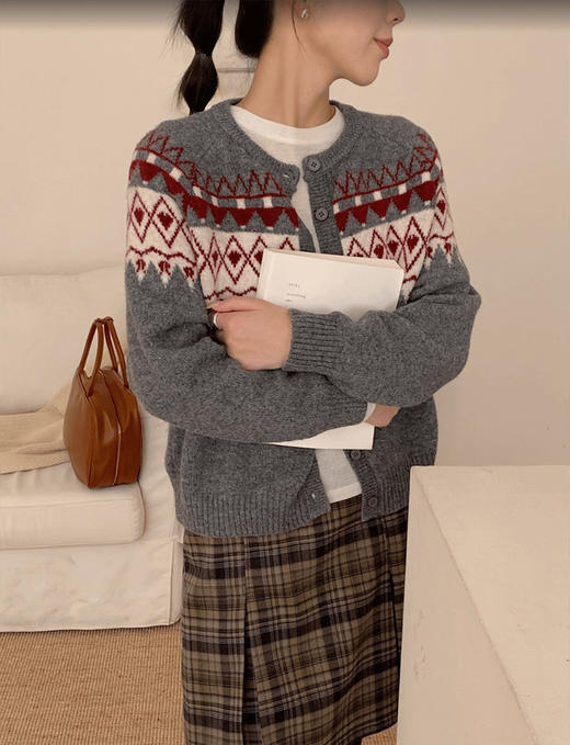 YW复古撞色费尔岛提花针织开衫毛衣(LH)(LD)-纪念日百货167944388 商品图1