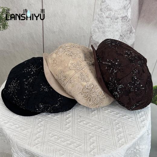 LM02853822642秋冬新款蕾丝前进帽立体刺绣时尚显脸小遮白发贝雷帽百搭帽 商品图4