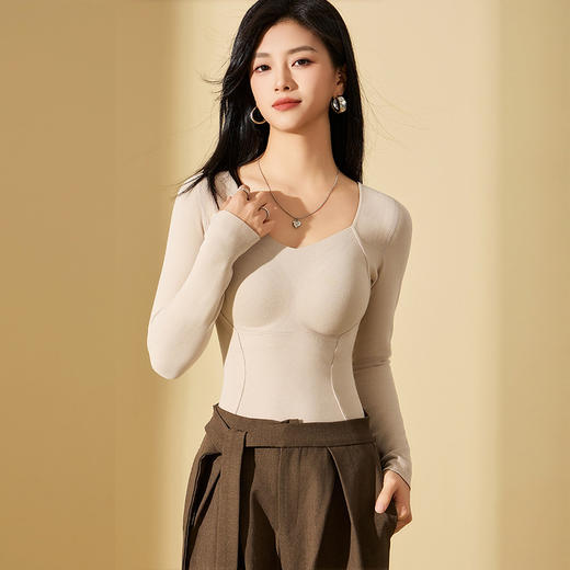 【美体修身❗️锁温蓄热】石墨烯发热保暖内衣女带胸垫一体式8867长袖内搭上衣打底衫冬季。ja 商品图4
