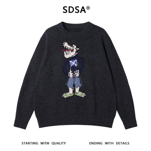 FL126SDSA男士秋冬新款痞帅男装潮牌胸前卡通设计圆领毛衣百搭时尚上衣 商品图1