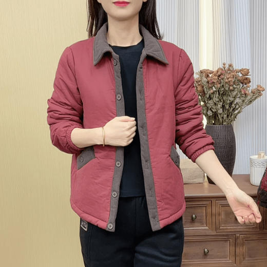 妈妈装撞色拼接棉服外套秋冬百搭Q中老年加绒加厚小棉衣遮肉保暖 商品图2