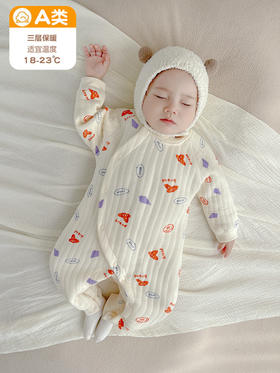 【三层绵柔温暖呵护❗️吸汗透气不易变形起球】婴儿连体衣保暖秋冬季夹棉冬装新生儿衣服宝宝外出哈衣加厚秋冬款。hc