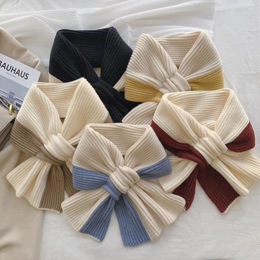 【手感舒服到词穷❗️百搭方便】小围巾短款女秋冬交叉针织围脖韩版拼色百搭冬天保暖懒人护颈网红。ja 商品图1