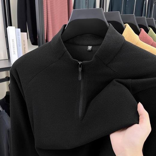 【半拉链立领卫衣男】秋冬新款德绒阳离子纯色时尚打底衫男T恤 商品图3