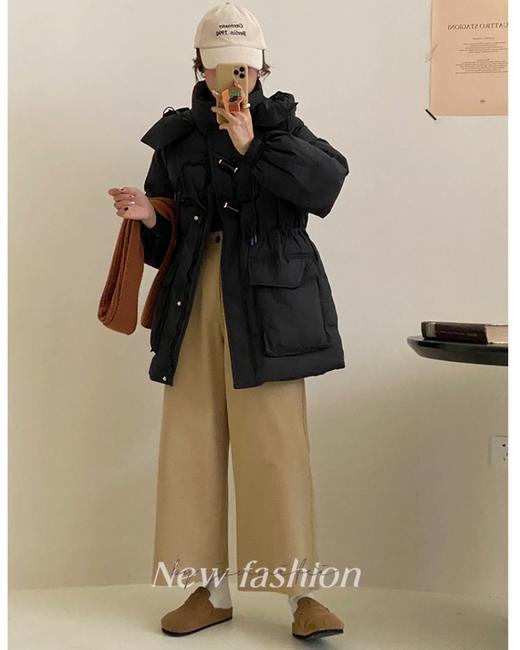 冬季新款收腰显瘦连帽加厚白鸭绒羽绒服女中长款竹节扣 外套 HY-29 商品图2