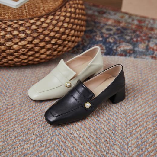 YLY&K19法式休闲方头深口小皮鞋女春夏季新款真皮踩跟通勤粗跟中高跟单鞋 商品图1