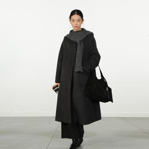 极简款灰色系带帽羊绒长款大衣-纪念日百货门店同款167095398 商品图3