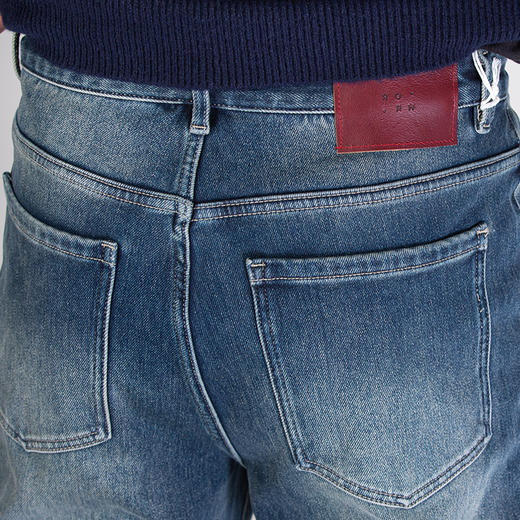 DRONKOO 2025 正常腰绿色钉扣四面弹一体长绒厚牛仔长裤 商品图4