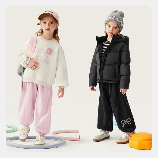迷你巴拉儿童裤子宝宝女童2025冬新款保暖可调节加绒长裤 商品图2