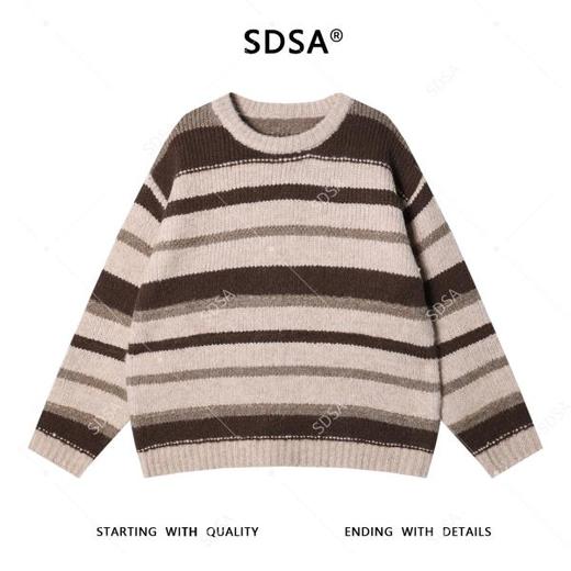 91335SDSA男士秋冬新款痞帅男装韩版简约撞色条纹圆领毛衣慵懒风针织衫 商品图1