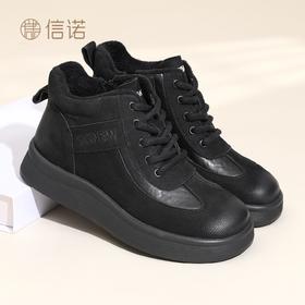 信诺真皮妈妈鞋厚底高帮皮鞋女2025冬季新款中老年加绒保暖棉鞋子5M312-3D