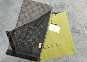 WJ32-古驰 双G系列 双G提花流苏 羊毛 绒线围巾 深灰色（KISS*MM）