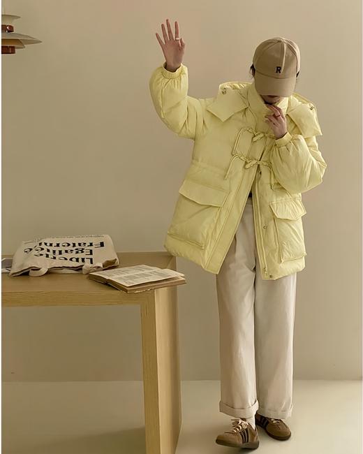 冬季新款收腰显瘦连帽加厚白鸭绒羽绒服女中长款竹节扣 外套 HY-29 商品图5