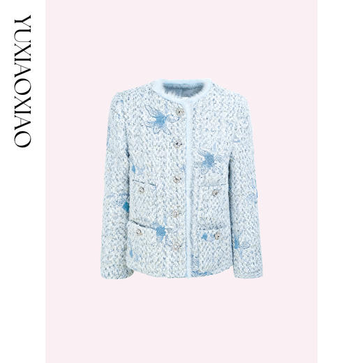 余潇潇【水色千金】羊毛混纺拼接水貂毛条90白鸭绒小香风羽绒外套 商品图0