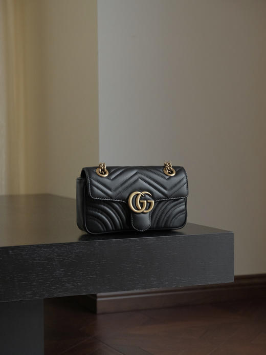 BT352-古驰-Marmont 金色复古双G徽标压印皮革 446744马蒙链条包翻盖包 单肩包斜挎包！（ZJ*MM） 商品图1