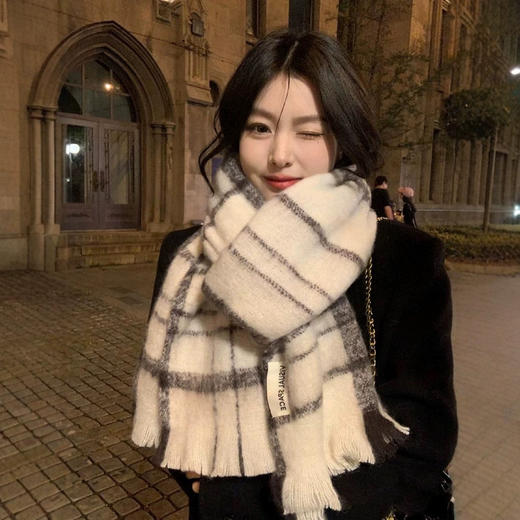 【无扎感❗️柔软亲肤】韩版围巾女冬季保暖情侣百搭男高级感流苏撞色针织围脖条纹款格子。ja 商品图3