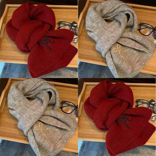 【百搭氛围感❗️舒适锁温】可爱蝴蝶结围巾冬季女2025新款氛围感灰色小巧保暖护颈针织围脖冬。ja 商品图8