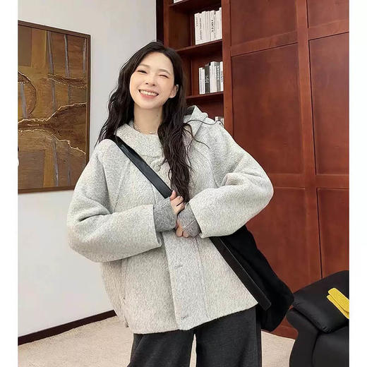 YW韩系连帽插肩袖设计双面呢短款大衣(LH)(LD)-纪念日百货167944290 商品图4