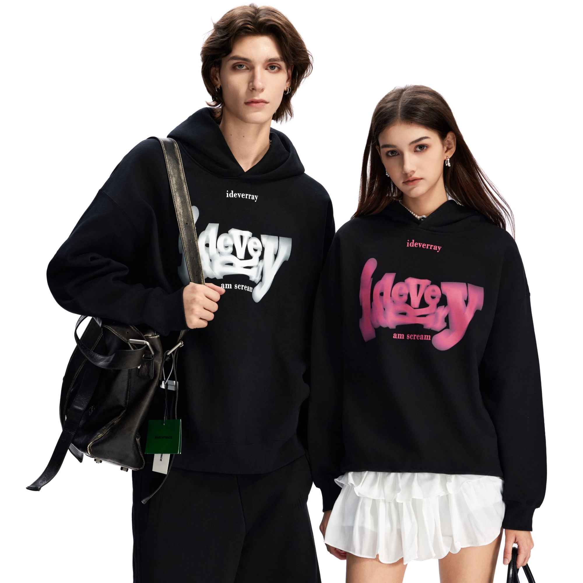 明星同款IDEVERRAY秋冬logo印花连帽卫衣男款美式情侣帽衫上衣女