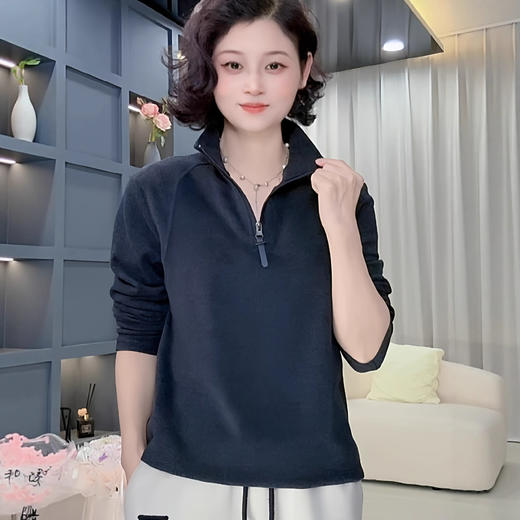 时尚妈妈装双面绒卫衣女2025秋季纯色拉链长袖小衫宽松休闲上衣 商品图2
