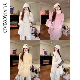 余潇潇【珍妮糖果屋】山羊绒皮毛一体拼接立领100羊毛颗粒保暖外套