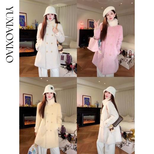 余潇潇【珍妮糖果屋】山羊绒皮毛一体拼接立领100羊毛颗粒保暖外套 商品图0