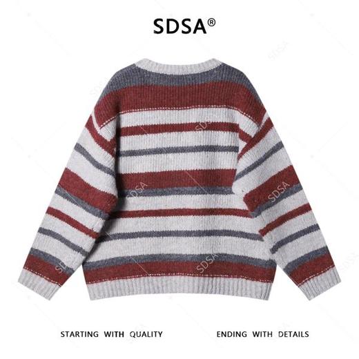 91335SDSA男士秋冬新款痞帅男装韩版简约撞色条纹圆领毛衣慵懒风针织衫 商品图5