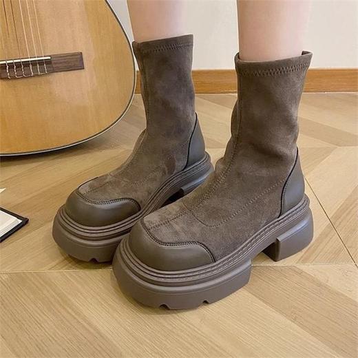 【69/双】复古英伦风显脚小厚底马丁靴女秋冬款2025新款粗跟增高套筒短靴女聚 商品图3