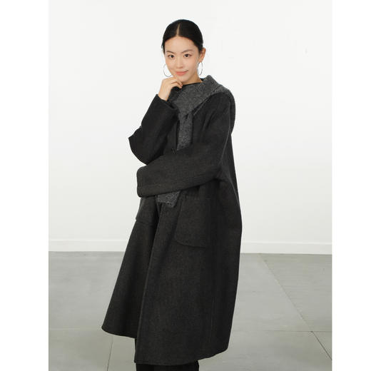 极简款灰色系带帽羊绒长款大衣-纪念日百货门店同款167095398 商品图1