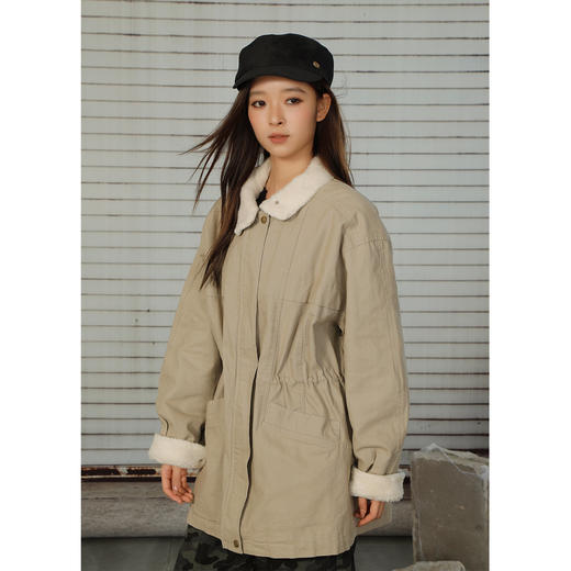 复古收腰抽绳小翻领毛毛加厚加绒外套-纪念日百货门店同款167293079 商品图1