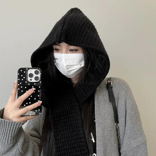 【懒人神器❗️防风防寒】连帽披肩帽子围巾一体两件套纯色保暖秋冬季两用针织斗篷百搭时尚。ja 商品图6