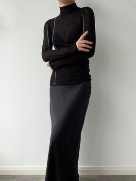 TU｜C05AW24-SK05-BK00 黑色醋酸斜纹超长款鱼尾裙【长版 / 短版】