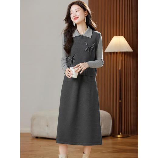 XFY-3177秋冬新款针织马甲叠穿显瘦连衣裙女2025新款显瘦高级感内搭毛衣 商品图3