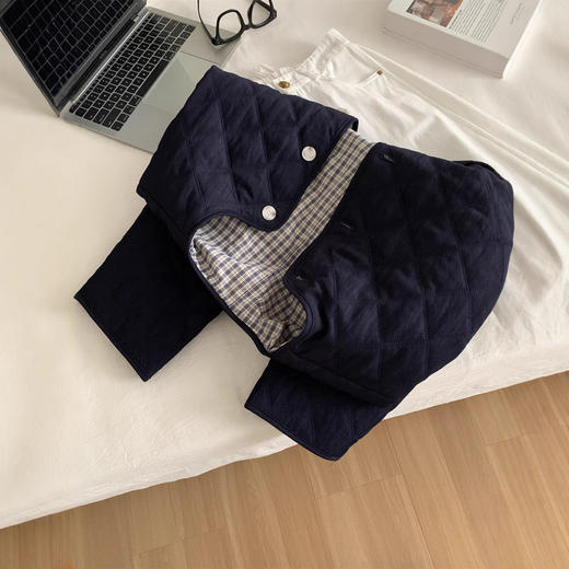 复古牛仔蓝！2025秋冬圆领棉服外套女加厚保暖双压线菱格棉衣开衫！ 商品图3