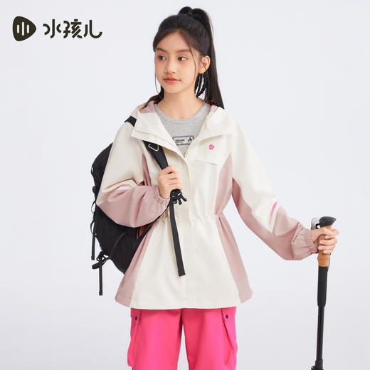 水孩儿童装女童外套薄款2025秋季新品中大童三防上衣连帽拼色风衣 商品图4