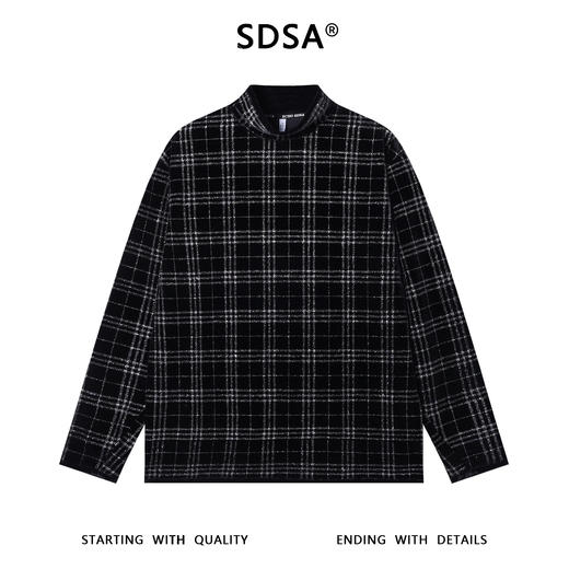 T4971SDSA男士秋冬新款痞帅男装潮牌撞色格纹半高领长袖T恤休闲百搭潮 商品图1