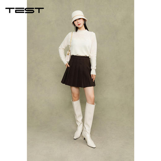 冬上新蕾丝拼接半高领珍珠温柔风粉色打底衫1254115 商品图1