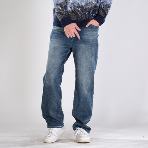 DRONKOO 2025 正常腰绿色钉扣四面弹一体长绒厚牛仔长裤 商品图1