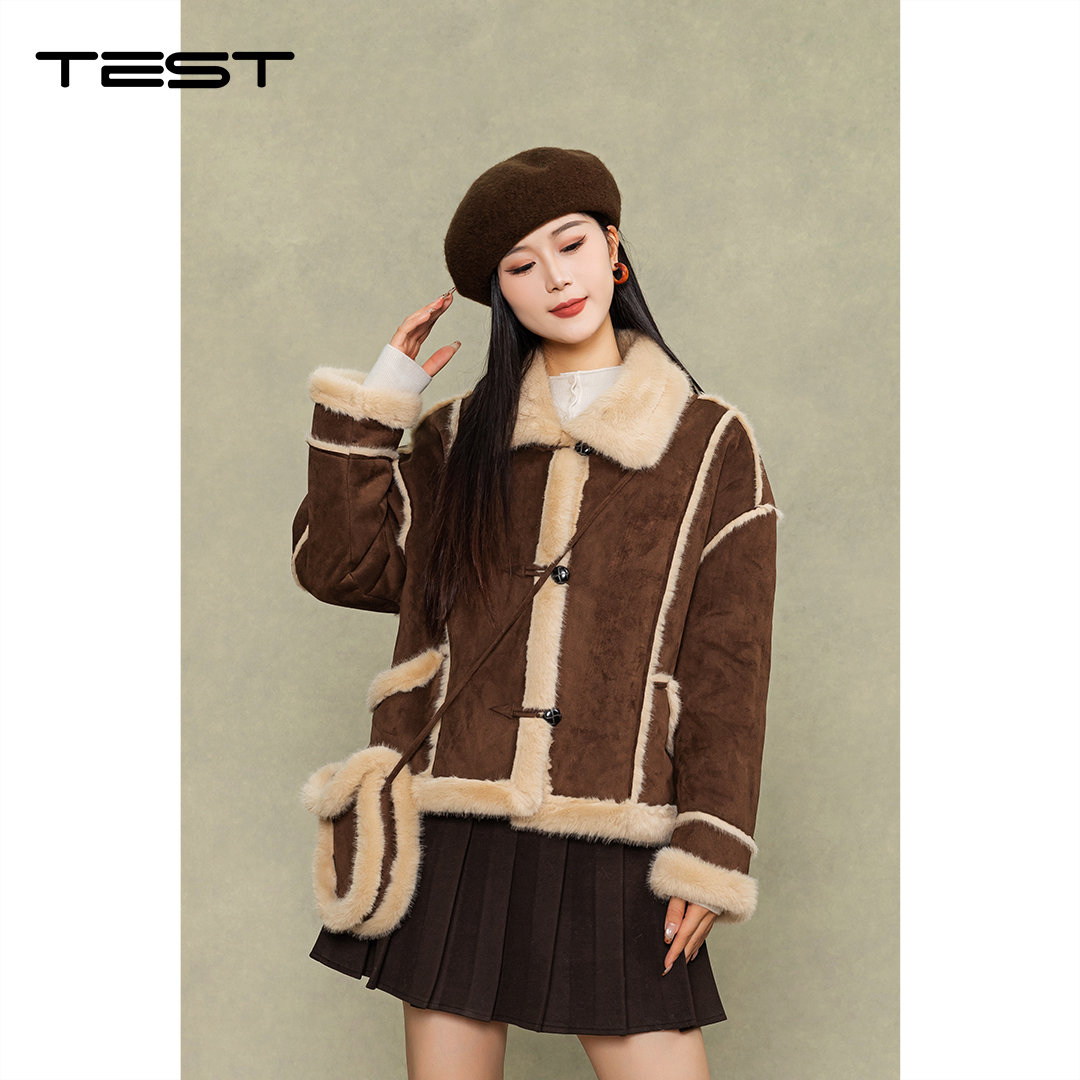 冬上新韩版时尚翻领加厚保暖气质绒外套2254115