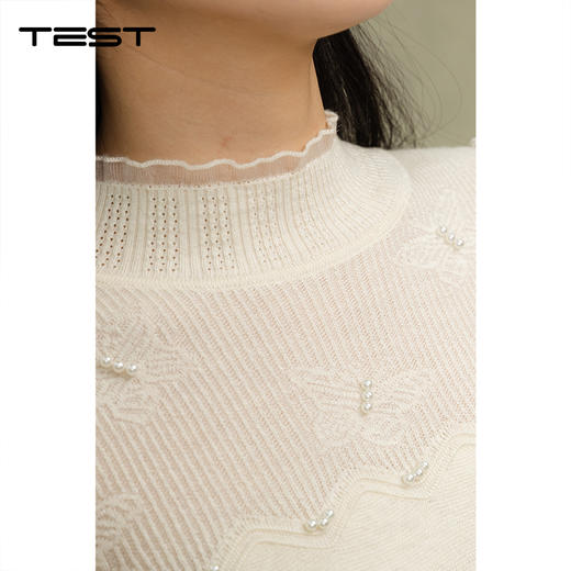 冬上新蕾丝拼接半高领珍珠温柔风粉色打底衫1254115 商品图2